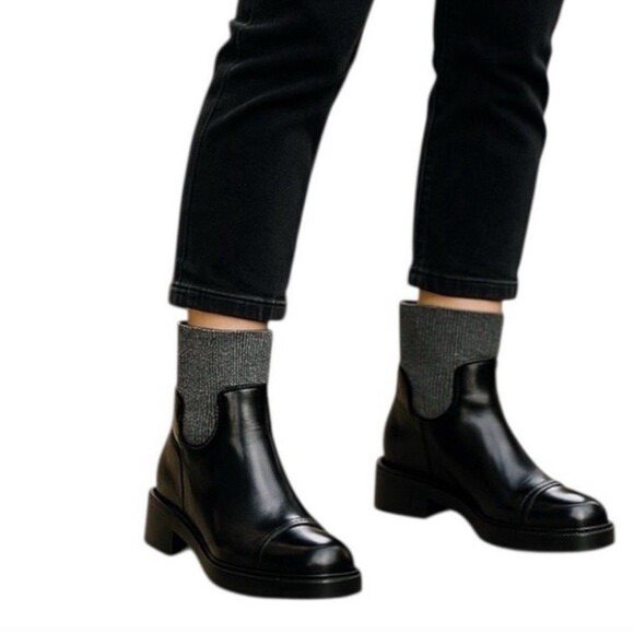 J.Crew Sz 7.5 Spazzo Rib Cuff Boot In Patent Italian Leather Black Round Toe NWB - Picture 2 of 13